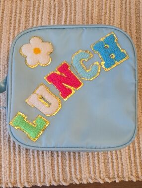 Kids Light Blue 'LUNCH'  Box with Colorful Letters, New Without Tags
